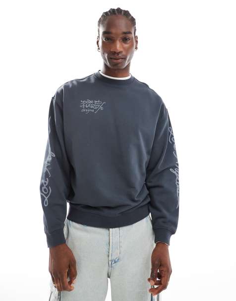 Ed Hardy relaxed skull sweatshirt in charcoal - view 1