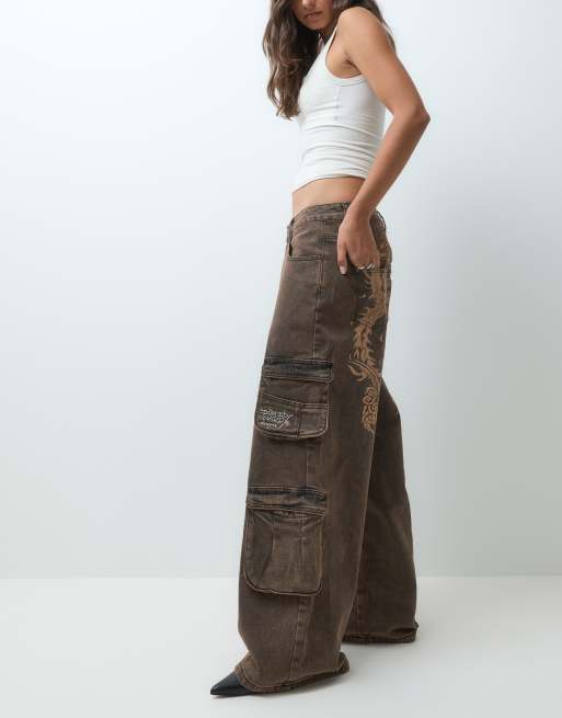 Ed Hardy rising phoenix cargo jeans in brown, 2 of 5