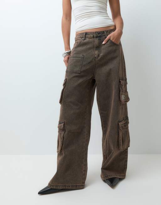 Ed Hardy rising phoenix cargo jeans in brown, 3 of 5
