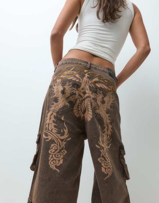 Ed Hardy rising phoenix cargo jeans in brown, 5 of 5