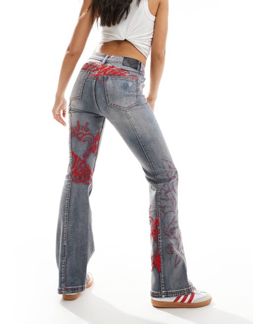 MサイズHeart hip flare denim andmary Heart hip flare denim Blue M