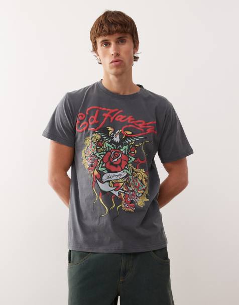 Ed Hardy rose eagle short sleeve t-shirt in charcoal - view 1