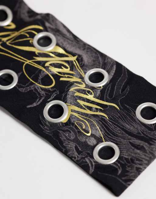 Ed Hardy script eyelet headband in black, 3 of 3