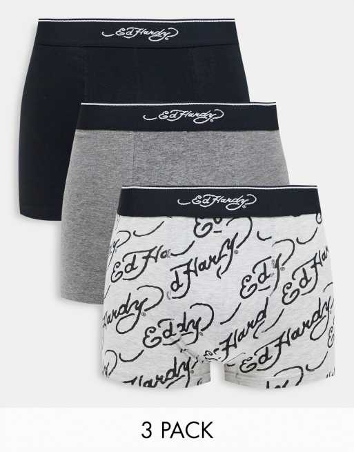 Ed Hardy - Set van 3 boxershorts met logo op de tailleband in grijs