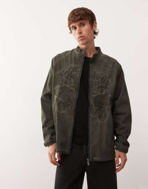 Ed Hardy skull and snake poly jacket in green - view 1