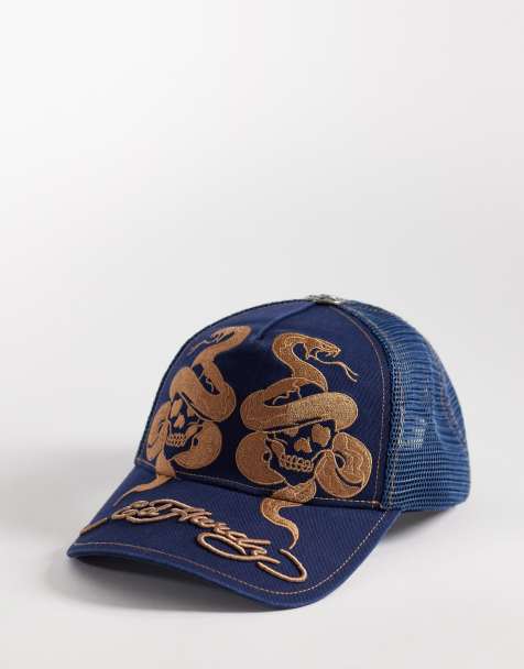 Ed Hardy skull and snakes 6 panel trucker cap in navy - view 1
