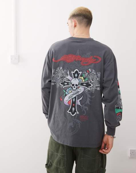 Ed Hardy skull cross abstract long sleeve t-shirt in black - view 1