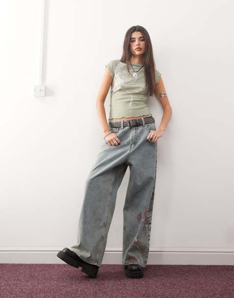 Ed Hardy skull in love denim jeans in washed bleach - view 1