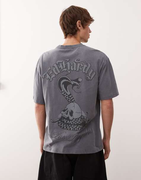 Ed Hardy snake and skull acid wash t-shirt in black - view 1
