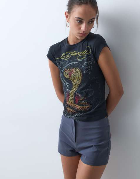 Ed Hardy snakebite cap sleeve tee in black - view 1