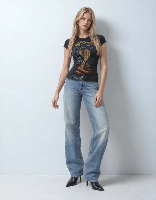 Ed Hardy snakebite cap sleeve tee in black, 7 of 10