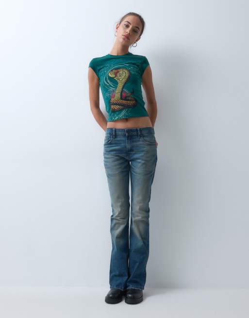 Ed Hardy snakebite cap sleeve tee in teal, 2 of 5