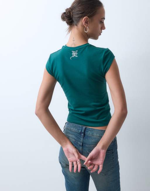 Ed Hardy snakebite cap sleeve tee in teal, 3 of 5