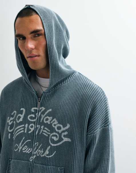 Ed Hardy soaring dragon knitted hoodie in blue - view 1