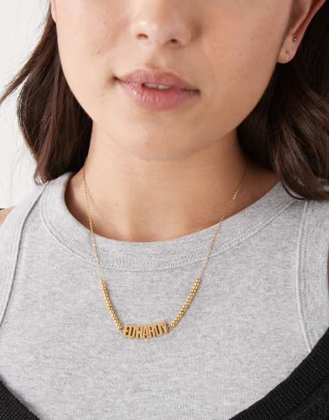 Ed Hardy stainless steel beaded logo necklace in gold - view 1