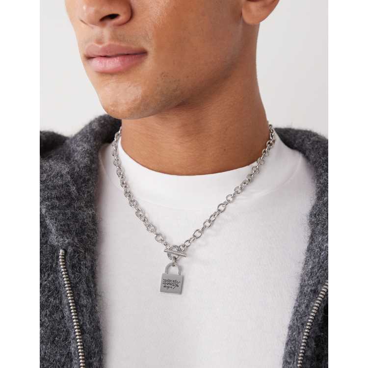 Ed Hardy stainless steel T bar padlock necklace in silver | ASOS