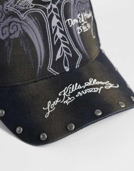 Ed Hardy storming rose trucker cap in black, 2 of 3