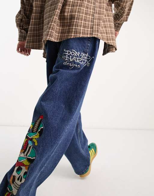 Jeans with embroidery on hot sale legs