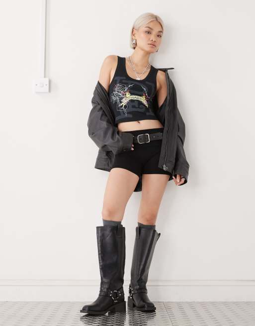 Ed Hardy swallows scroll diamante vest in black, 4 of 4