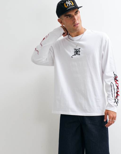 Ed Hardy t-shirt a maniche lunghe con drago volante bianca, 2 di 5