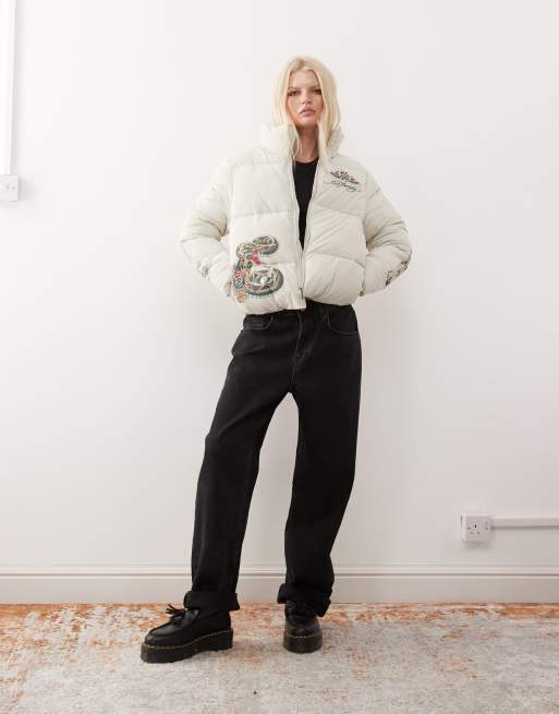 Ed Hardy tattoo puffer coat in sand, 3 of 4
