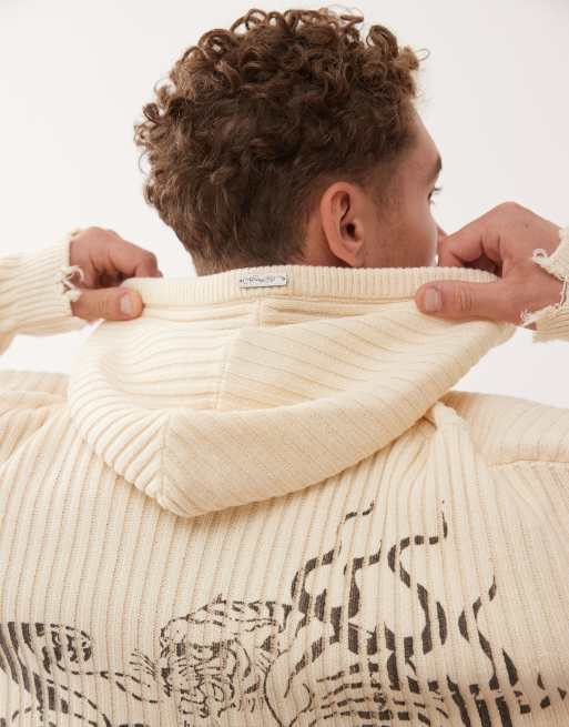 Ed Hardy tiger and snake in flames knitted hoodie in bleach | ASOS