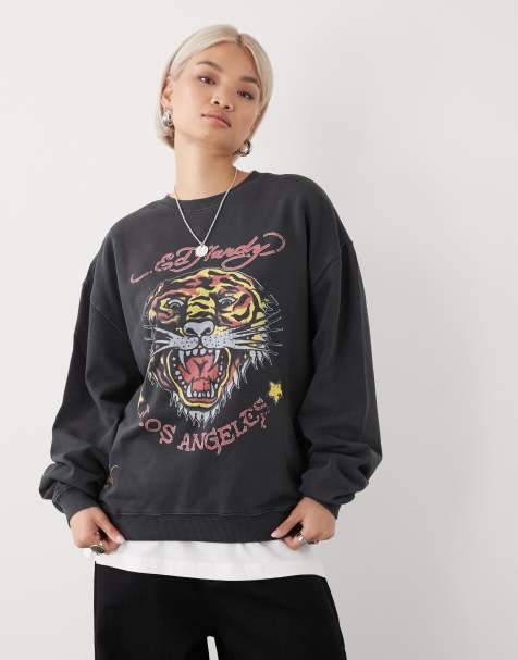 Ed Hardy tiger crew neck sweatshirt in black - view 1