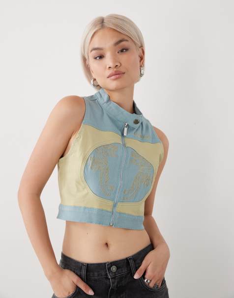 Ed Hardy tiger moto corset top in blue - view 1