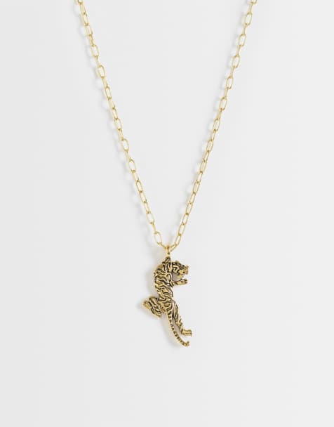 Ed Hardy tiger shape pendant necklace in gold - view 1