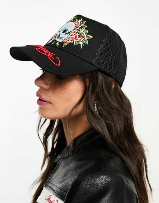 Ed Hardy – Truckerkappe in Schwarz mit Totenkopf-Stickerei, 4 von 4