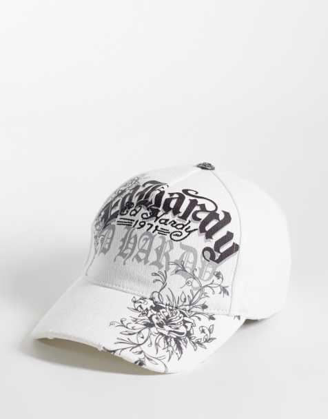 Ed Hardy truckerpet met versleten bloemenprint in gothic stijl in wit - view 1