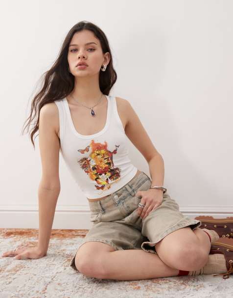 Ed Hardy true to my love cropped vest top in white - view 1