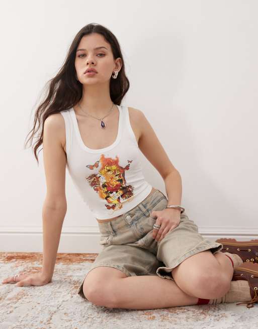 Ed Hardy true to my love cropped vest top in white