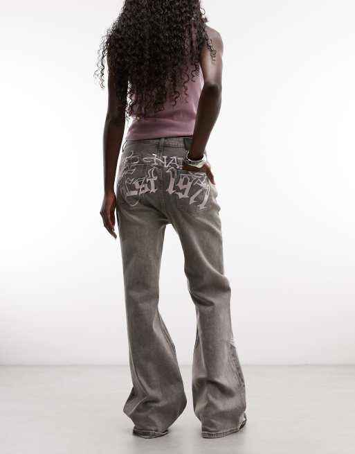 Ed Hardy twisted serpent flared jeans in grey, 2 of 5