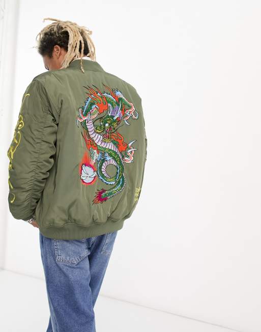 identifikation drøm Styrke Ed Hardy - Unisex - Kakifarvet afslappet bomber-jakke med broderi på ryggen  | ASOS