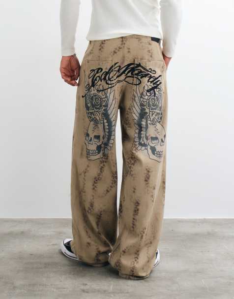 Ed Hardy vasket kanvasbukse i brun - view 1