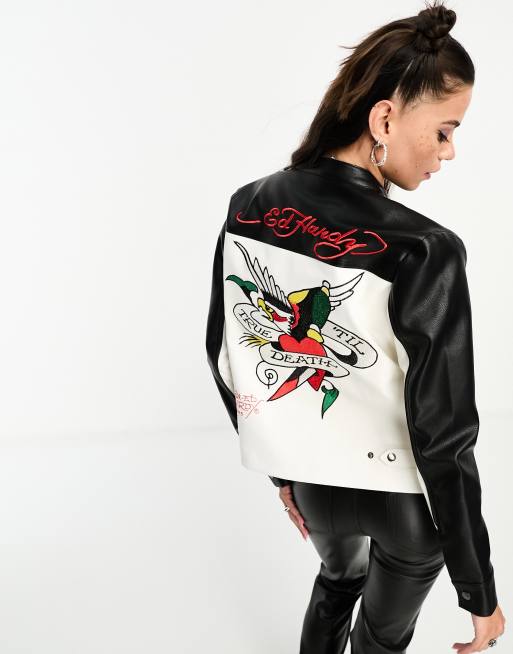 Ed Hardy – Y2K – Bikerjacka i PU med tryck baktill