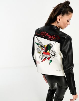 Ed Hardy Y2K PU biker jacket with back graphic - ASOS Price Checker