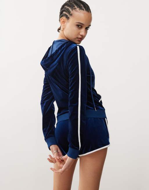 Edikted - 08 - Hoodie van velours met rits in marineblauw, deel van co-ord set, 4 van 4