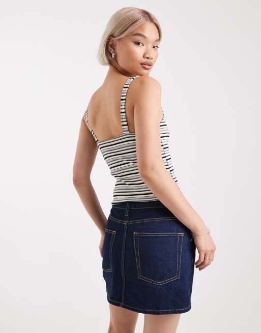 Edikted Adelia striped ruched tank top in multi stripe, 4 of 4