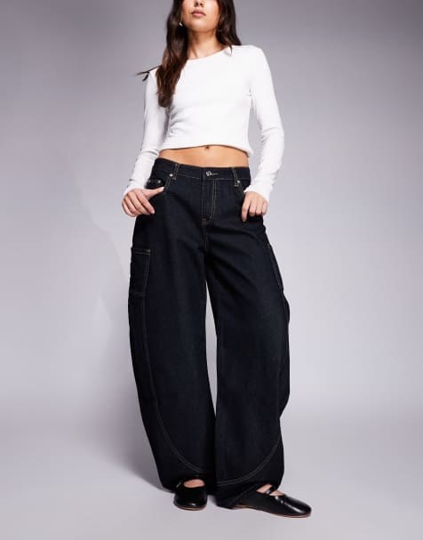 Edikted Aden contrast stitch barrel jeans in dark blue - view 1