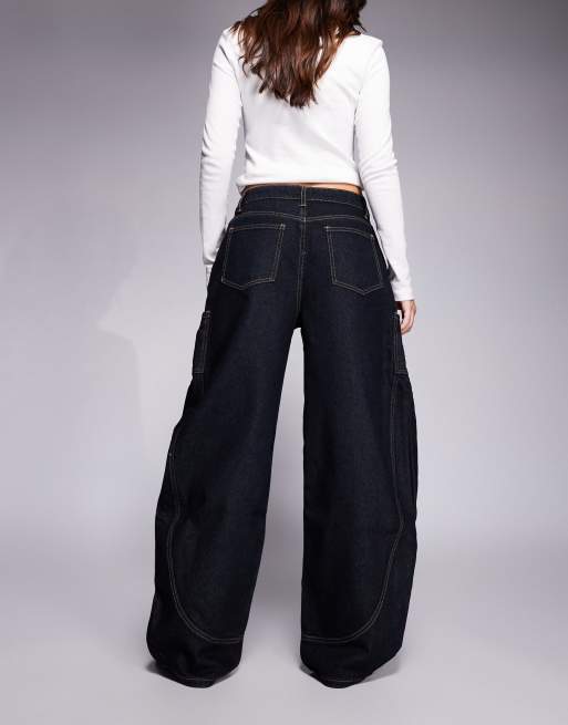 Edikted Aden contrast stitch barrel jeans in dark blue, 2 of 5