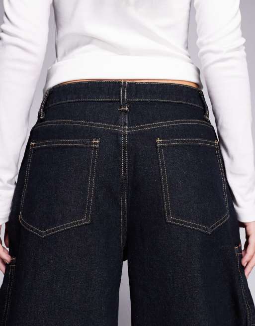Edikted Aden contrast stitch barrel jeans in dark blue, 4 of 5
