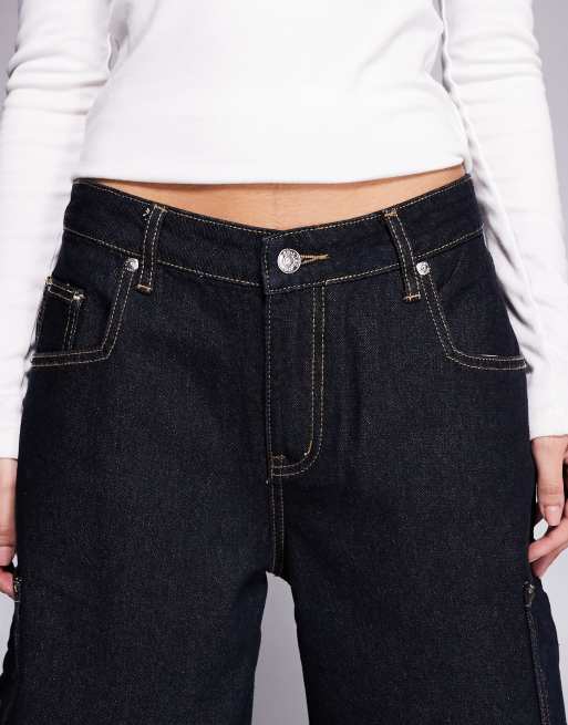 Edikted Aden contrast stitch barrel jeans in dark blue, 5 of 5