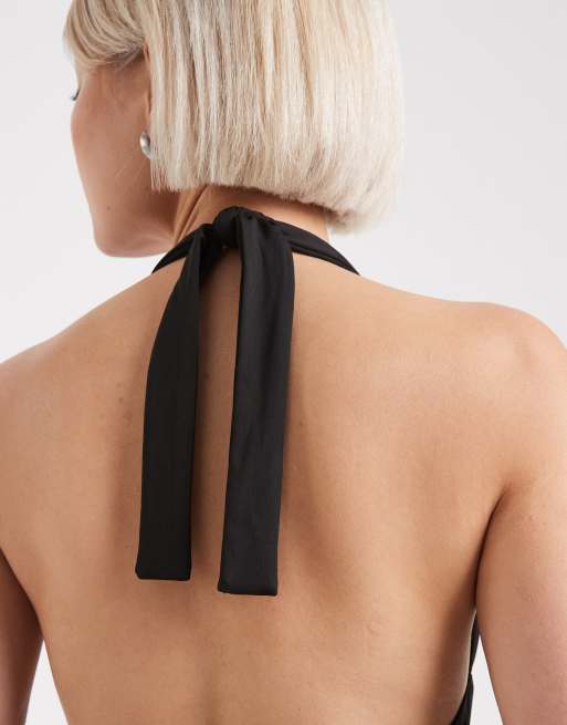 Edikted Aiva backless plunge neck halter top in black, 2 of 4
