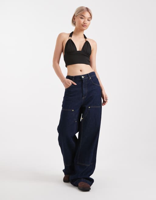 Edikted Aiva backless plunge neck halter top in black, 3 of 4