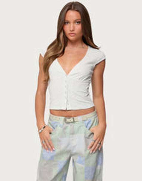 Edikted Alza button up top in gray melange