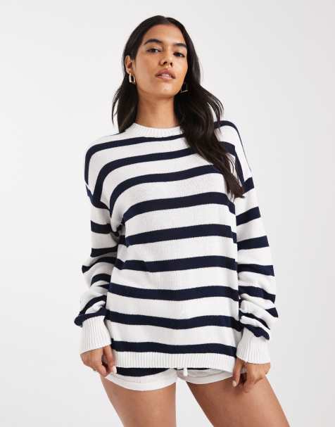 Edikted Amaris oversized striped knit sweater in navy white - view 1
