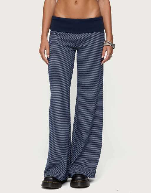Edikted Amarna striped fold over pants in navy and white