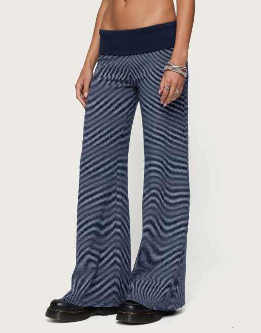 Edikted Amarna striped fold over pants in navy and white